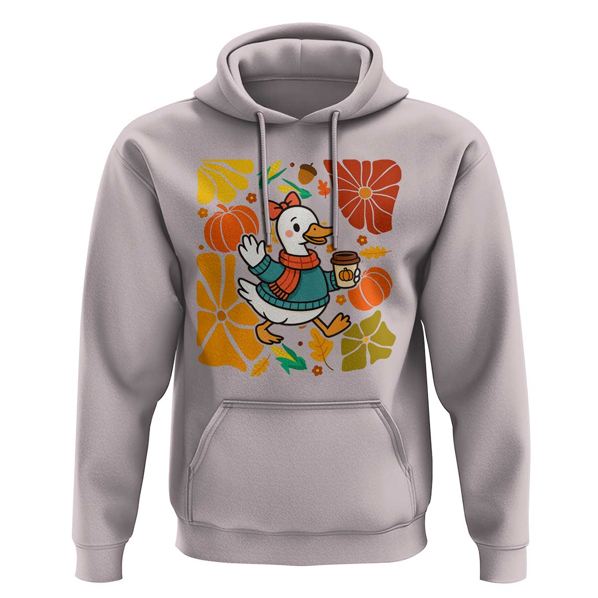 Thanksgiving Duck Lover Gift Hoodie Cute Duck Drinking Coffee - Wonder Print Shop