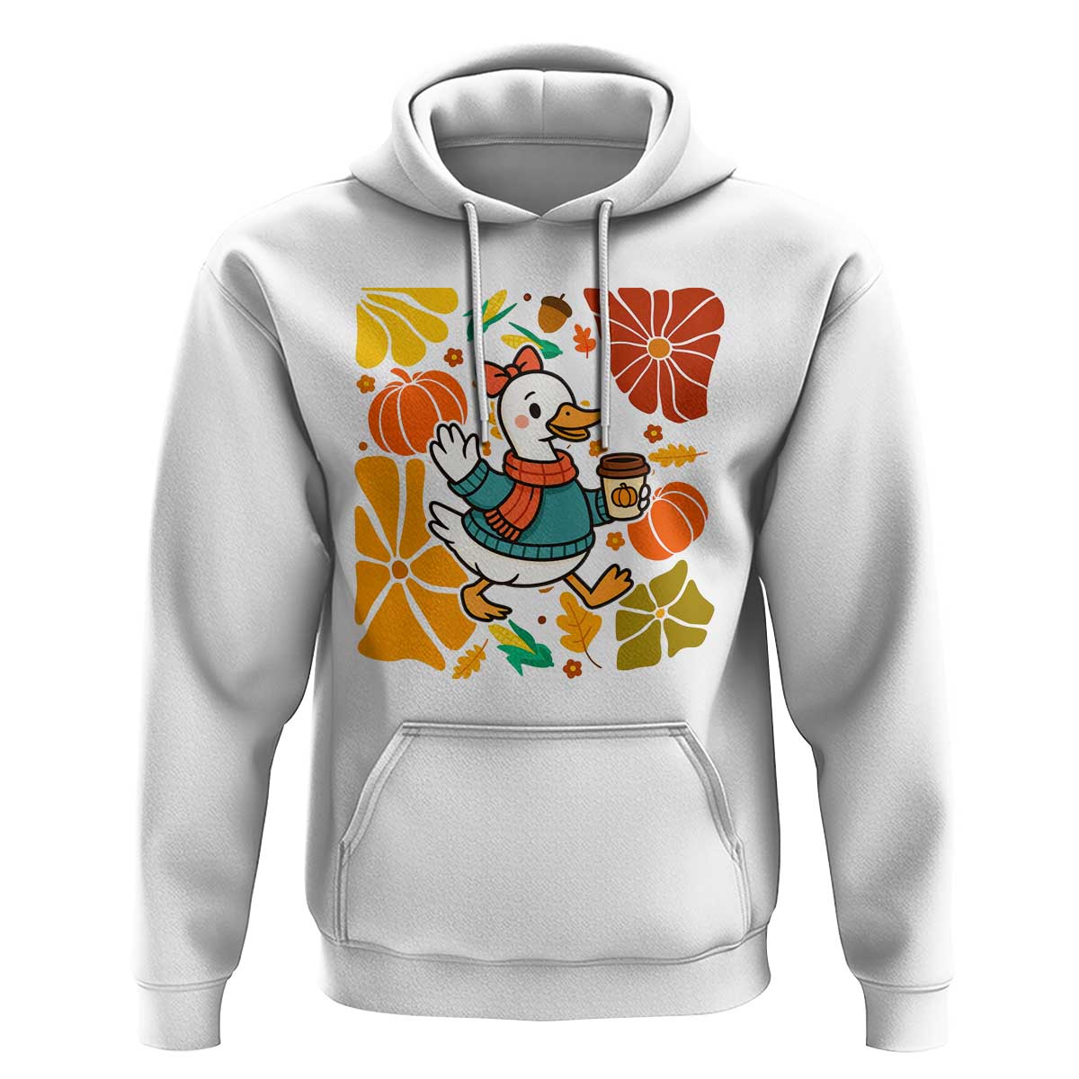 Thanksgiving Duck Lover Gift Hoodie Cute Duck Drinking Coffee - Wonder Print Shop