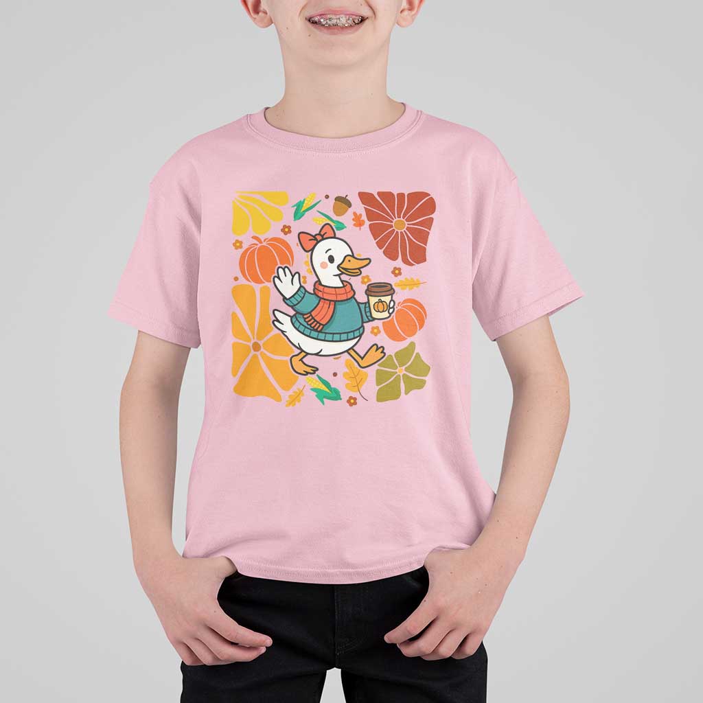 Thanksgiving Duck Lover Gift T Shirt For Kid Cute Duck Drinking Coffee - Wonder Print Shop