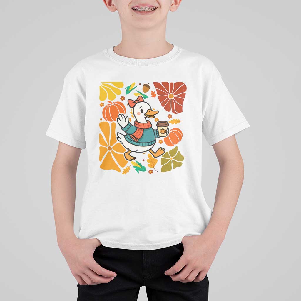 Thanksgiving Duck Lover Gift T Shirt For Kid Cute Duck Drinking Coffee - Wonder Print Shop