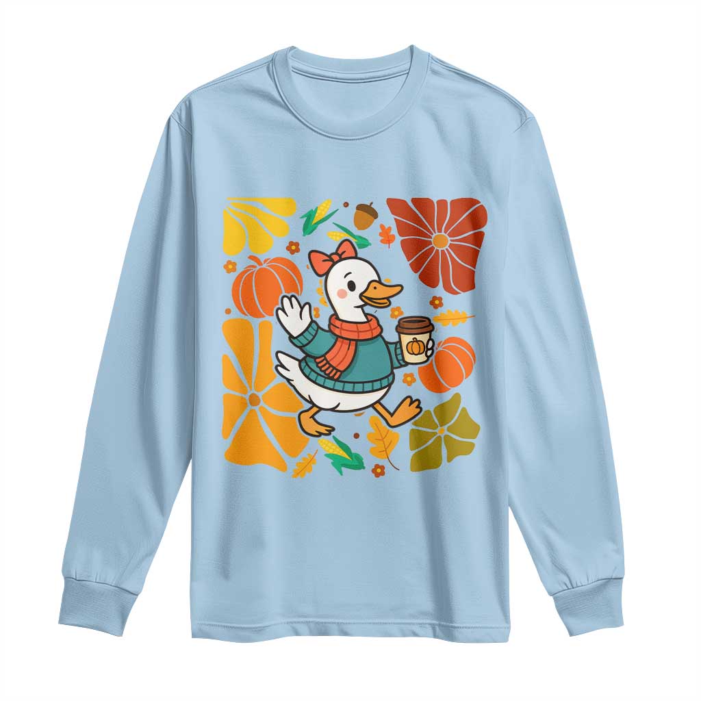 Thanksgiving Duck Lover Gift Long Sleeve Shirt Cute Duck Drinking Coffee - Wonder Print Shop