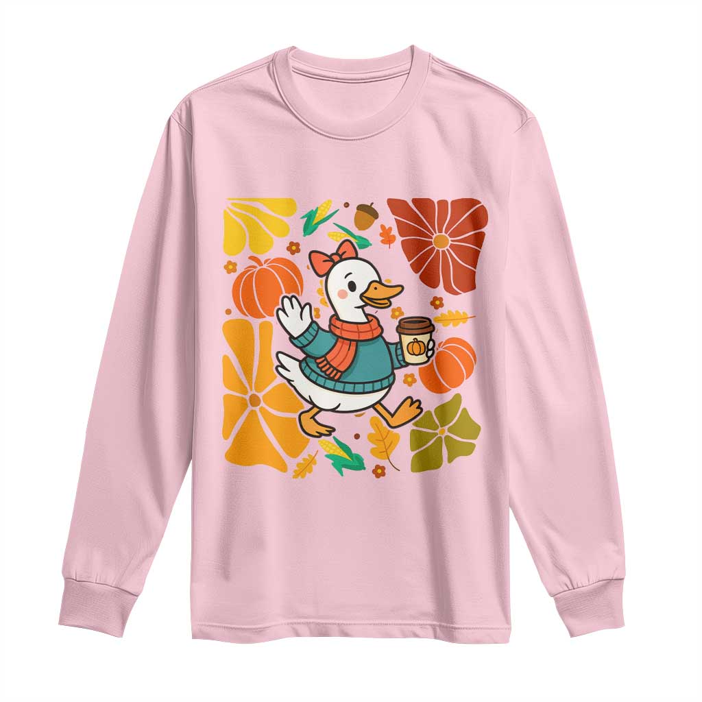 Thanksgiving Duck Lover Gift Long Sleeve Shirt Cute Duck Drinking Coffee - Wonder Print Shop