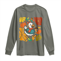 Thanksgiving Duck Lover Gift Long Sleeve Shirt Cute Duck Drinking Coffee - Wonder Print Shop