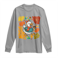 Thanksgiving Duck Lover Gift Long Sleeve Shirt Cute Duck Drinking Coffee - Wonder Print Shop