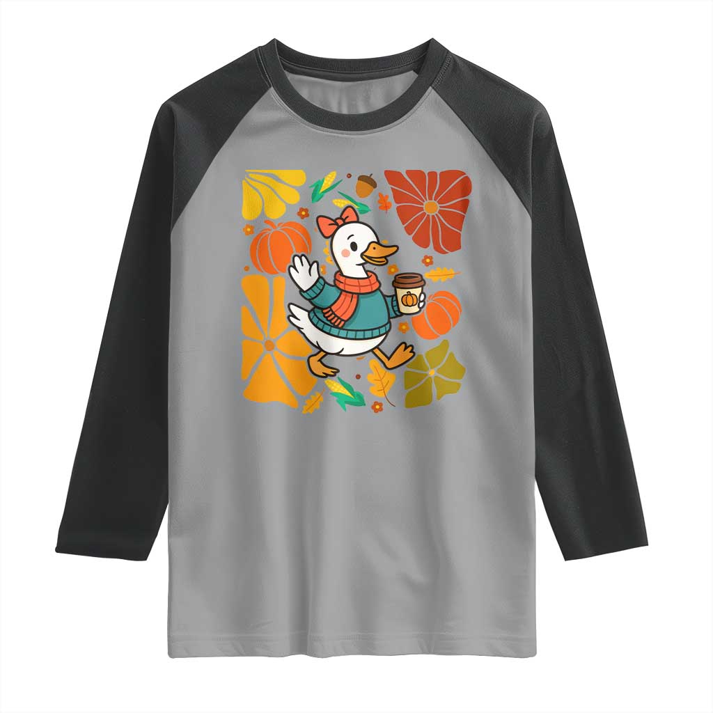 Thanksgiving Duck Lover Gift Raglan Shirt Cute Duck Drinking Coffee - Wonder Print Shop