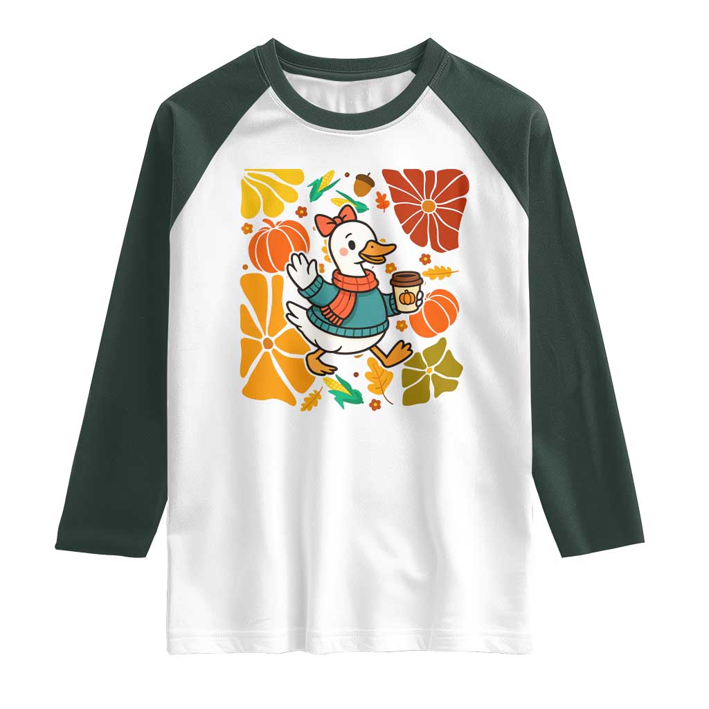 Thanksgiving Duck Lover Gift Raglan Shirt Cute Duck Drinking Coffee - Wonder Print Shop