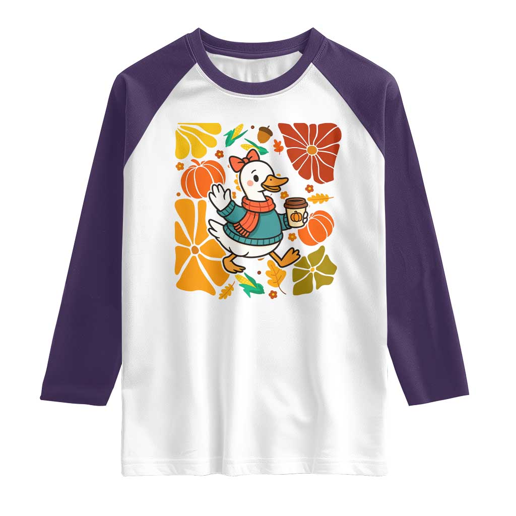 Thanksgiving Duck Lover Gift Raglan Shirt Cute Duck Drinking Coffee - Wonder Print Shop