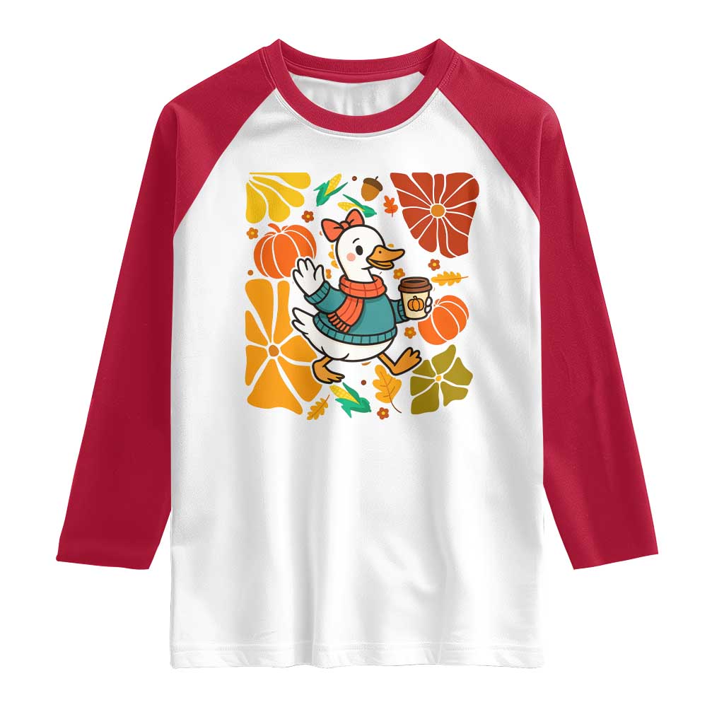 Thanksgiving Duck Lover Gift Raglan Shirt Cute Duck Drinking Coffee - Wonder Print Shop