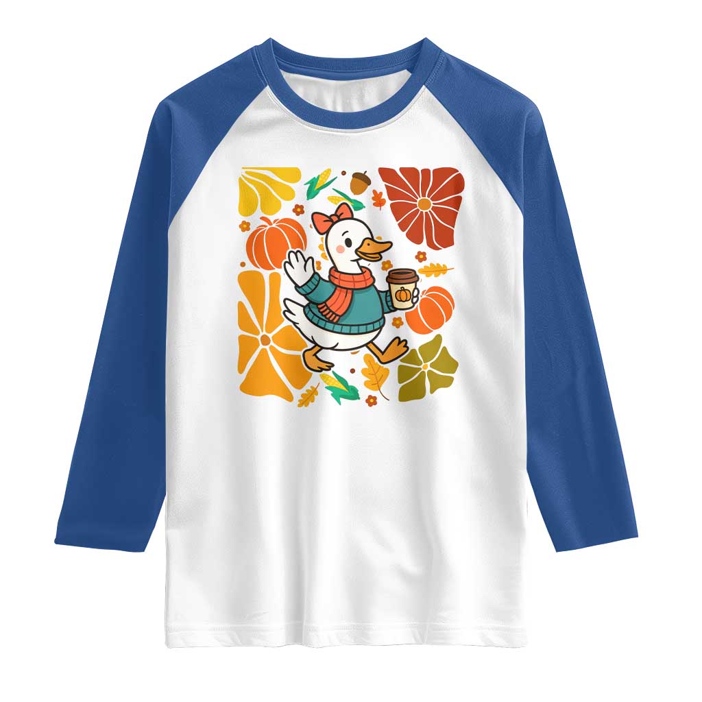 Thanksgiving Duck Lover Gift Raglan Shirt Cute Duck Drinking Coffee - Wonder Print Shop