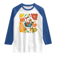 Thanksgiving Duck Lover Gift Raglan Shirt Cute Duck Drinking Coffee - Wonder Print Shop