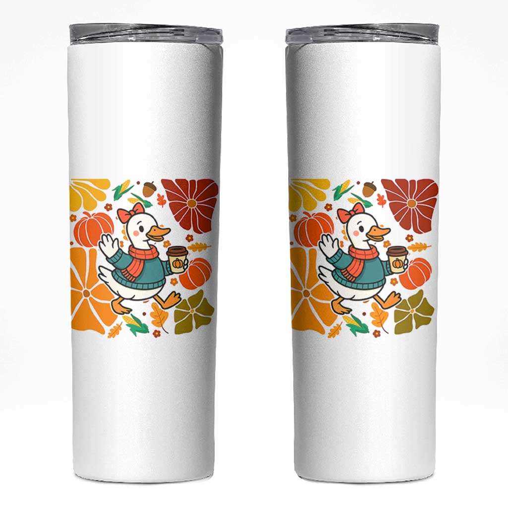 Thanksgiving Duck Lover Gift Skinny Tumbler Cute Duck Drinking Coffee