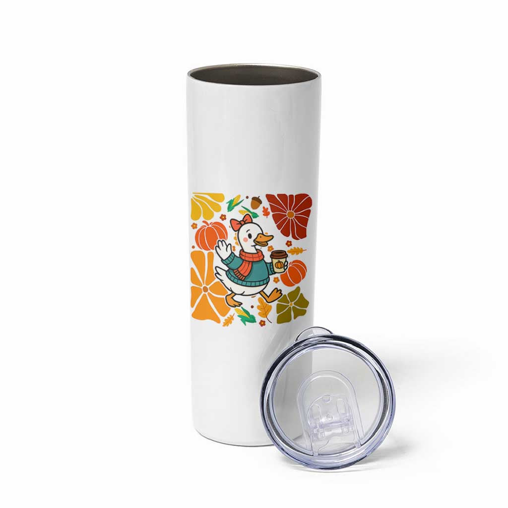 Thanksgiving Duck Lover Gift Skinny Tumbler Cute Duck Drinking Coffee