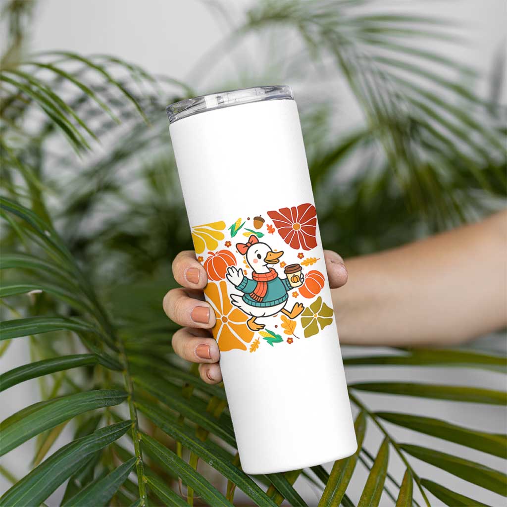Thanksgiving Duck Lover Gift Skinny Tumbler Cute Duck Drinking Coffee