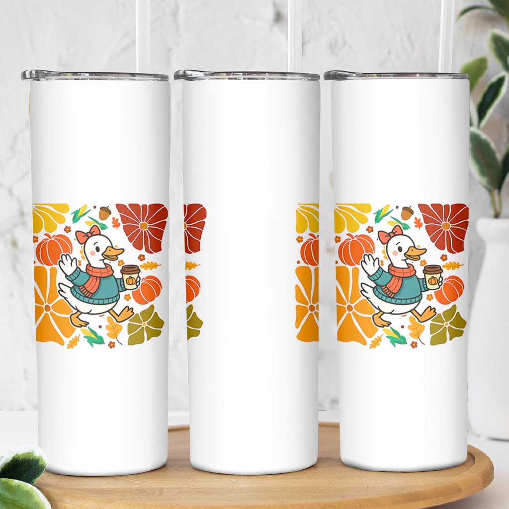 Thanksgiving Duck Lover Gift Skinny Tumbler Cute Duck Drinking Coffee