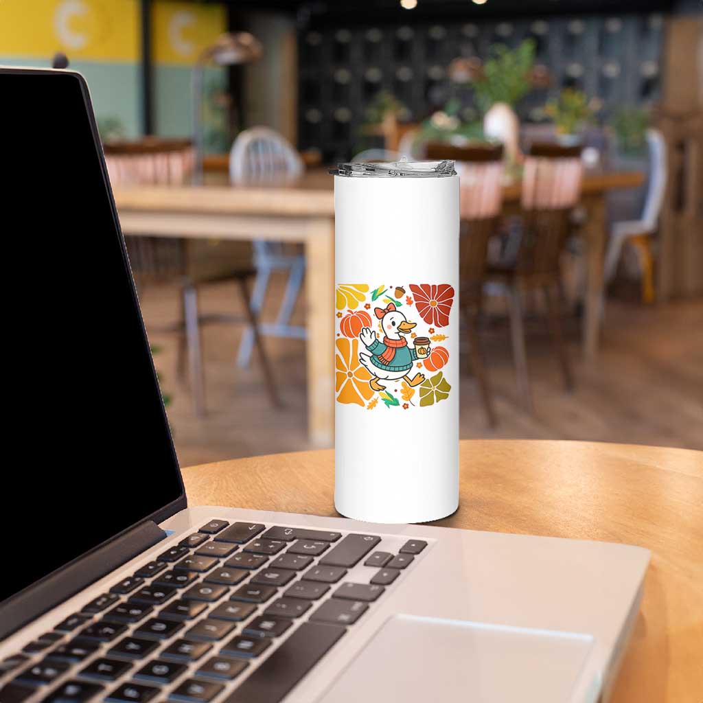 Thanksgiving Duck Lover Gift Skinny Tumbler Cute Duck Drinking Coffee