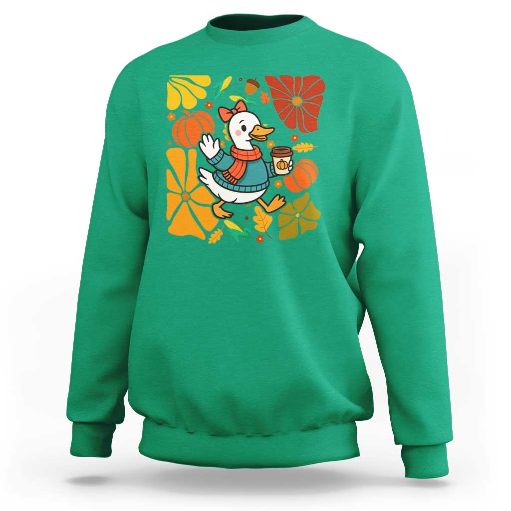 Thanksgiving Duck Lover Gift Sweatshirt Cute Duck Drinking Coffee - Wonder Print Shop