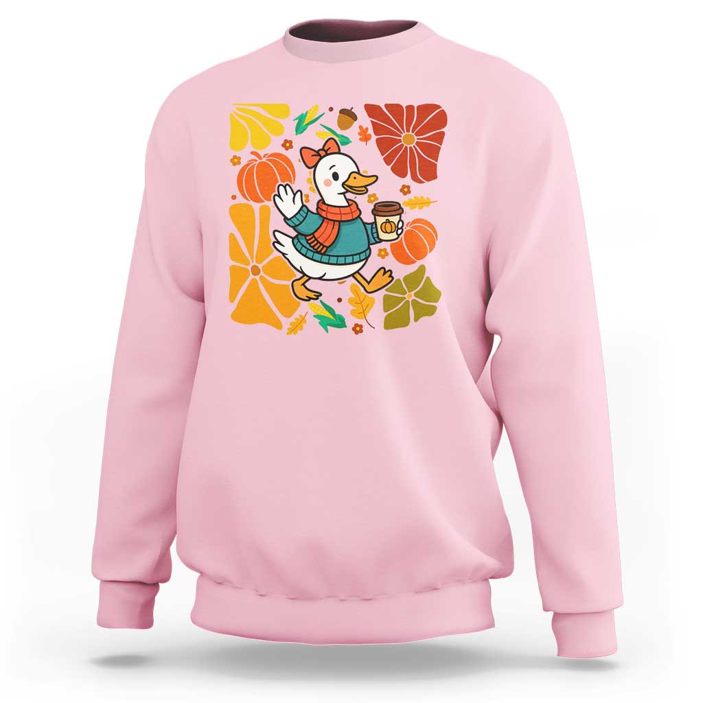 Thanksgiving Duck Lover Gift Sweatshirt Cute Duck Drinking Coffee - Wonder Print Shop
