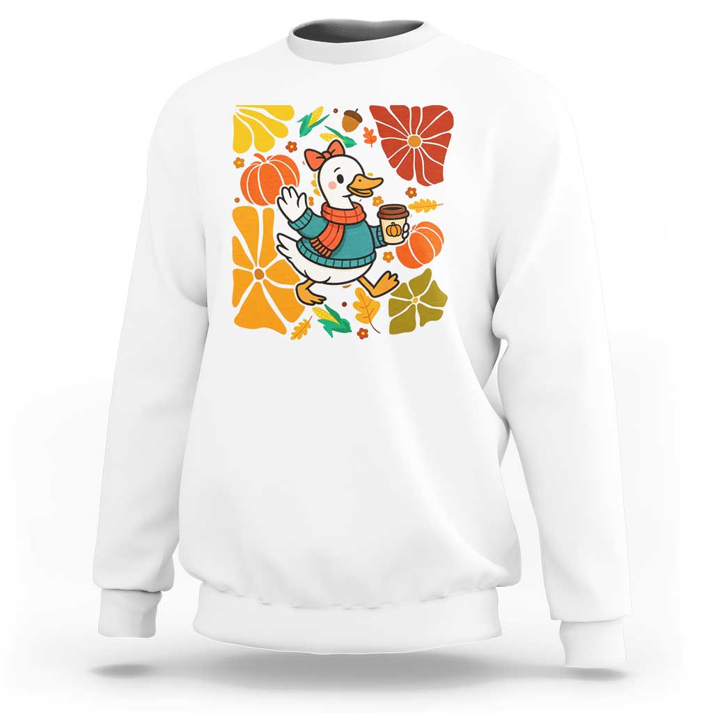 Thanksgiving Duck Lover Gift Sweatshirt Cute Duck Drinking Coffee - Wonder Print Shop