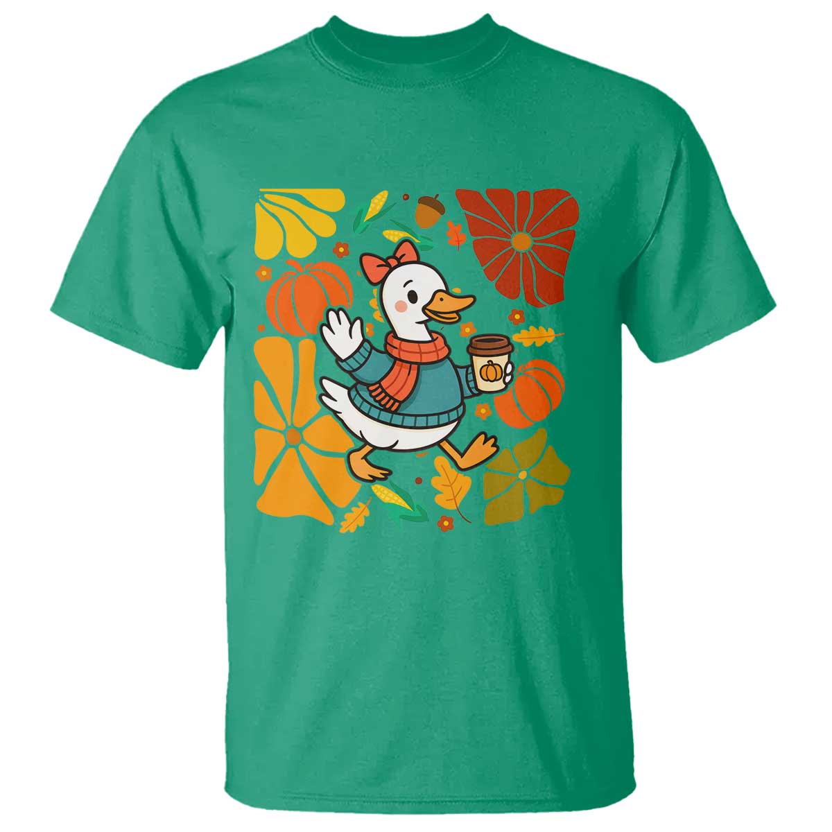 Thanksgiving Duck Lover Gift T Shirt Cute Duck Drinking Coffee - Wonder Print Shop