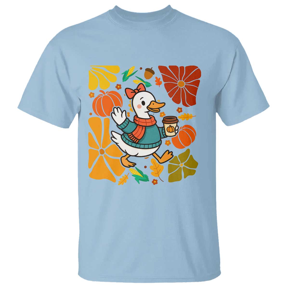 Thanksgiving Duck Lover Gift T Shirt Cute Duck Drinking Coffee - Wonder Print Shop