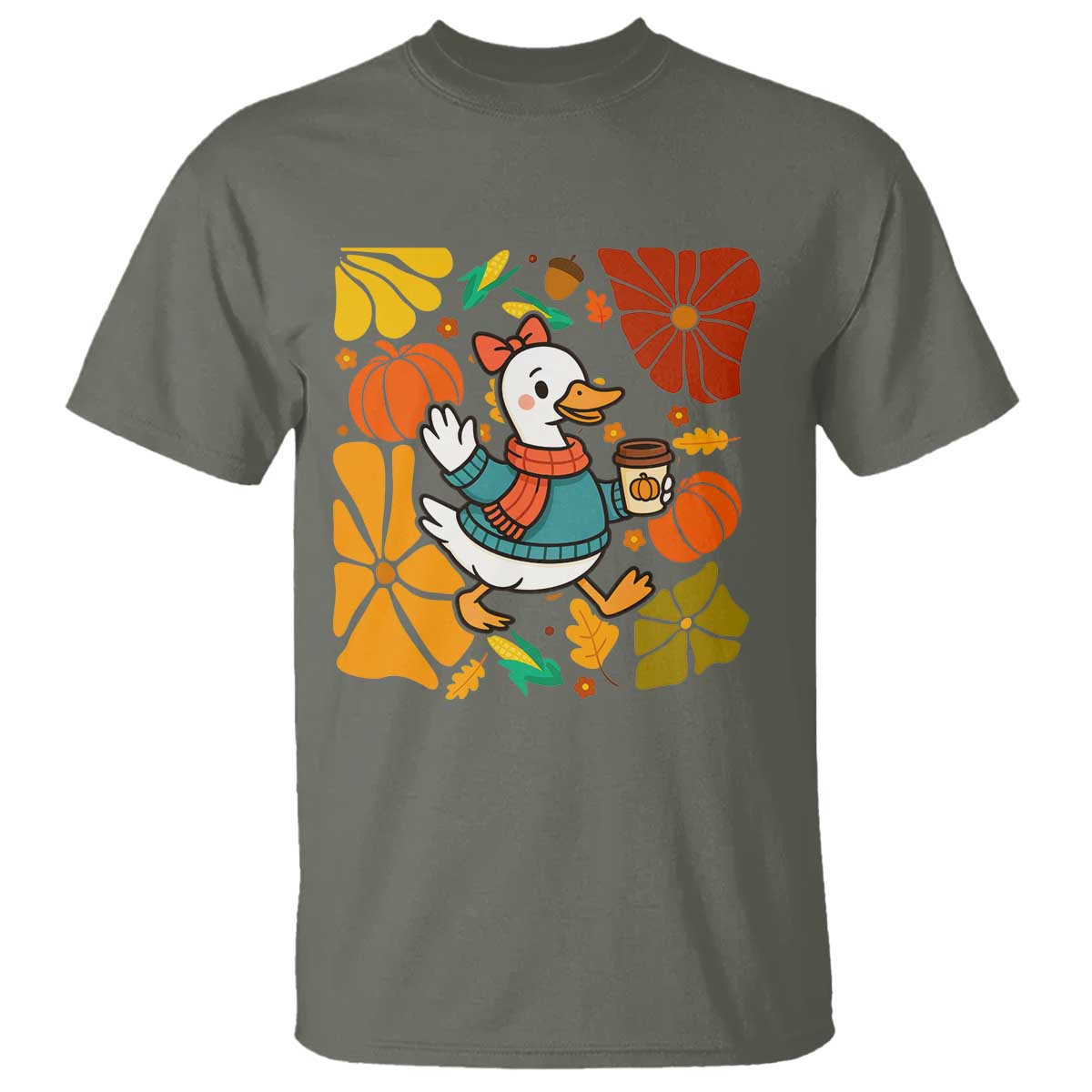 Thanksgiving Duck Lover Gift T Shirt Cute Duck Drinking Coffee - Wonder Print Shop