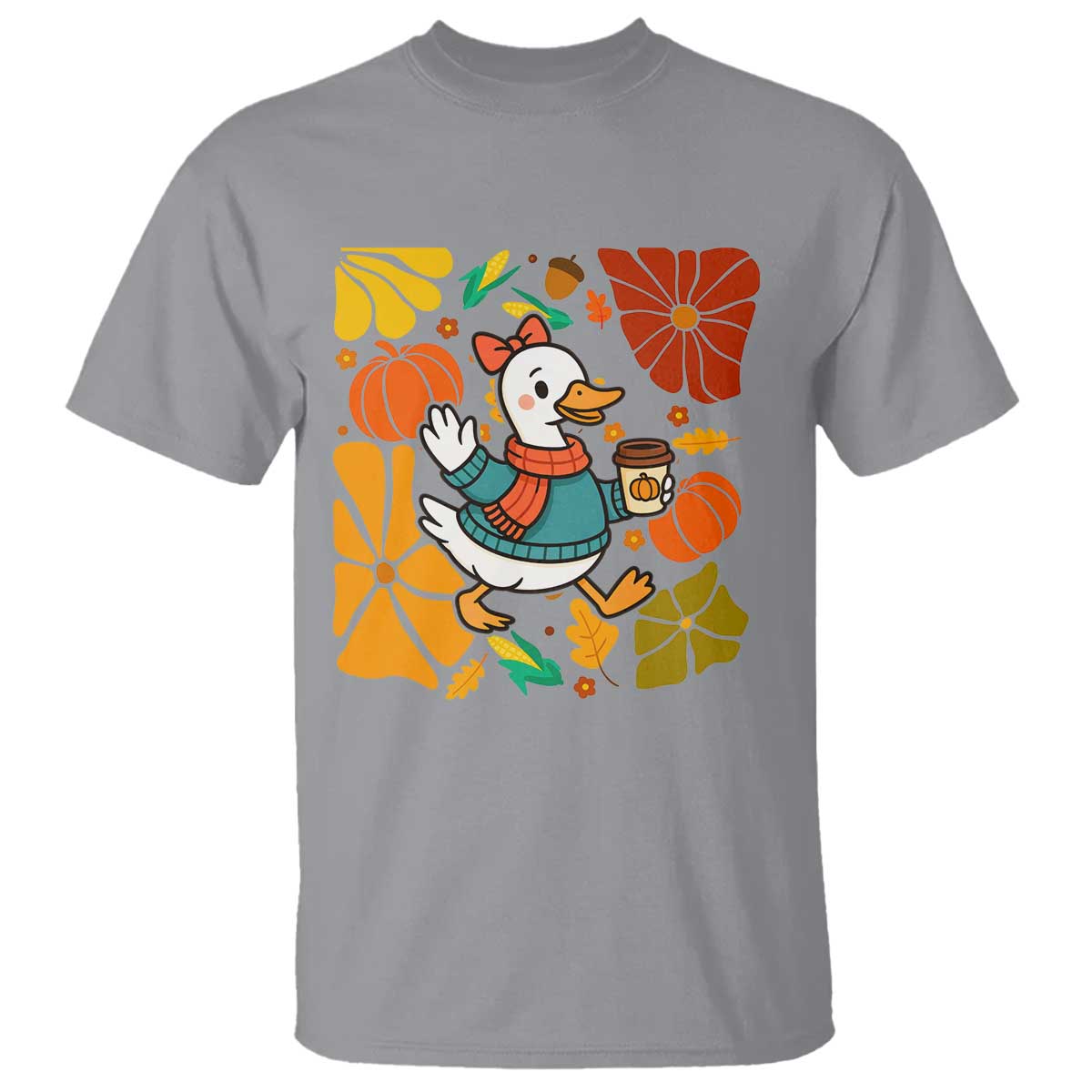 Thanksgiving Duck Lover Gift T Shirt Cute Duck Drinking Coffee - Wonder Print Shop