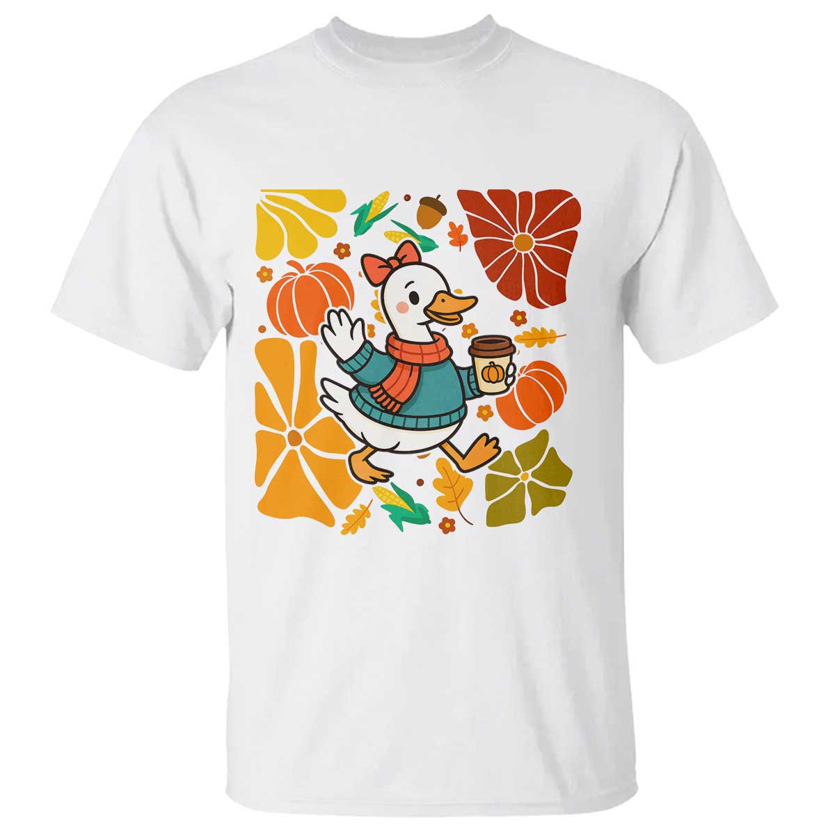 Thanksgiving Duck Lover Gift T Shirt Cute Duck Drinking Coffee - Wonder Print Shop