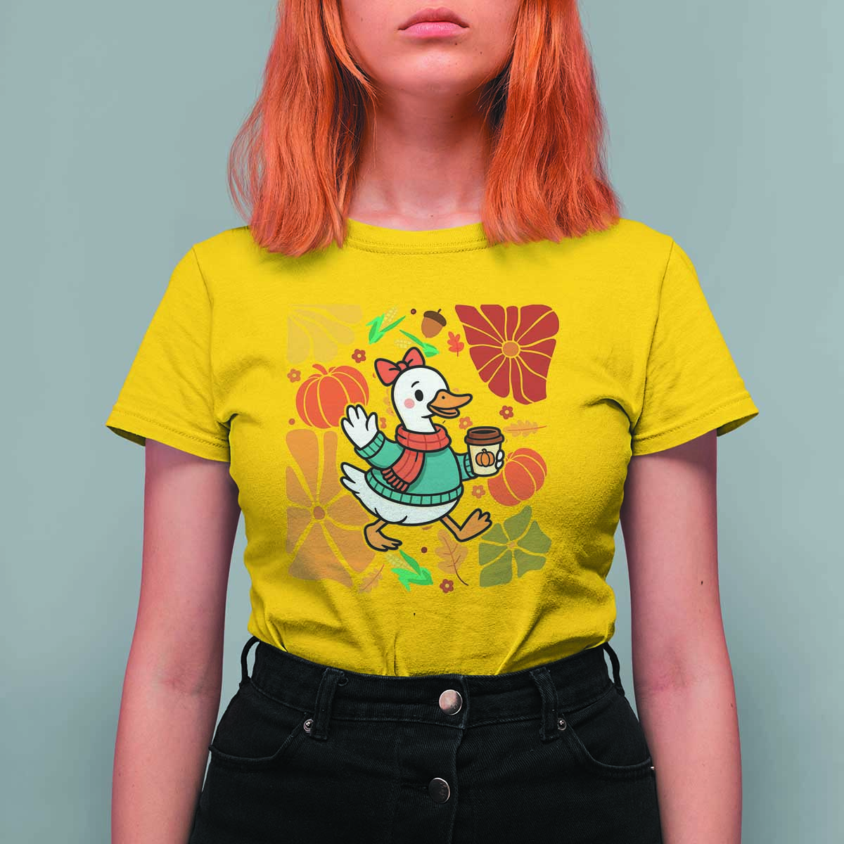 Thanksgiving Duck Lover Gift T Shirt For Women Cute Duck Drinking Coffee - Wonder Print Shop