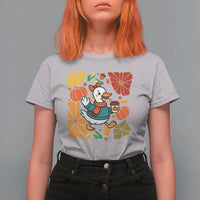 Thanksgiving Duck Lover Gift T Shirt For Women Cute Duck Drinking Coffee - Wonder Print Shop