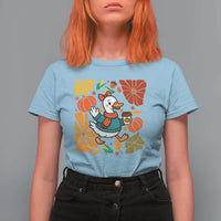 Thanksgiving Duck Lover Gift T Shirt For Women Cute Duck Drinking Coffee - Wonder Print Shop