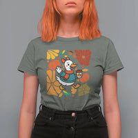Thanksgiving Duck Lover Gift T Shirt For Women Cute Duck Drinking Coffee - Wonder Print Shop