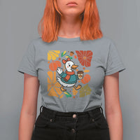 Thanksgiving Duck Lover Gift T Shirt For Women Cute Duck Drinking Coffee - Wonder Print Shop