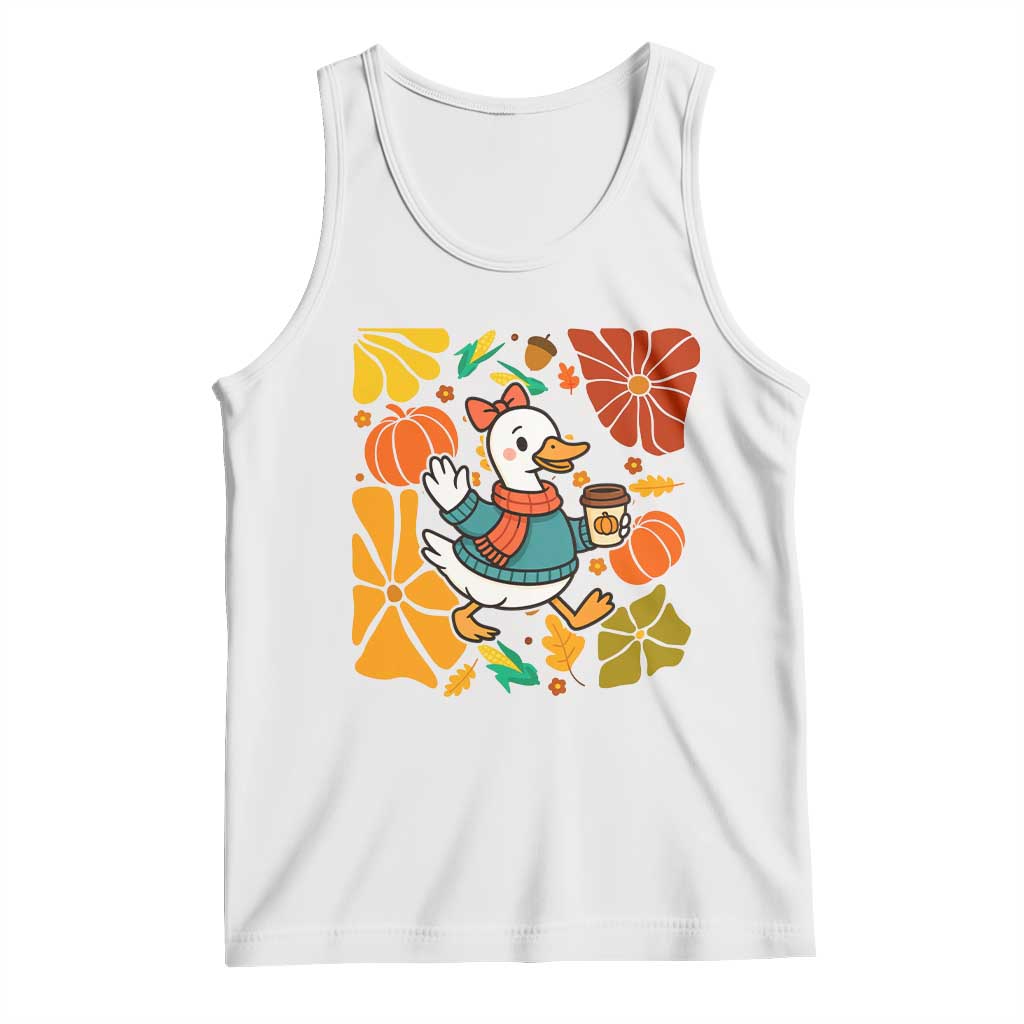 Thanksgiving Duck Lover Gift Tank Top Cute Duck Drinking Coffee - Wonder Print Shop