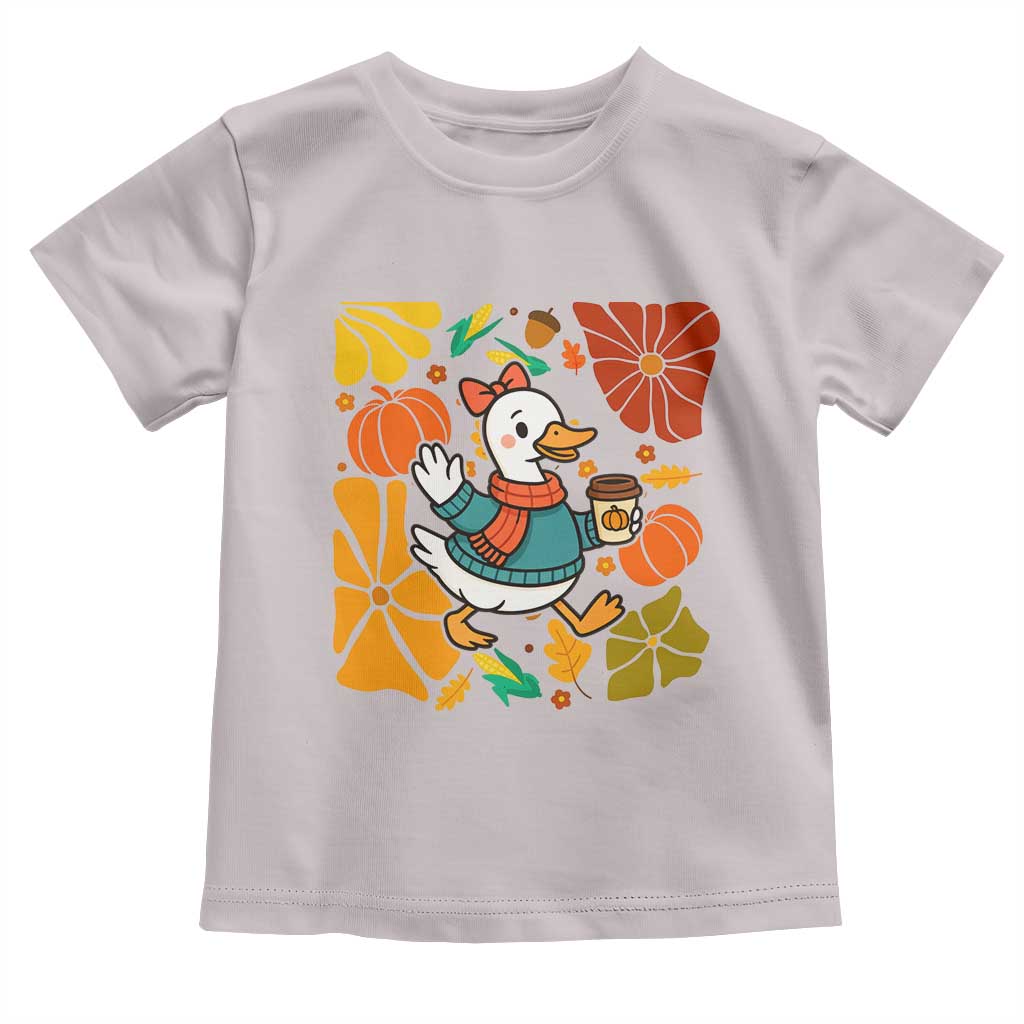 Thanksgiving Duck Lover Gift Toddler T Shirt Cute Duck Drinking Coffee - Wonder Print Shop