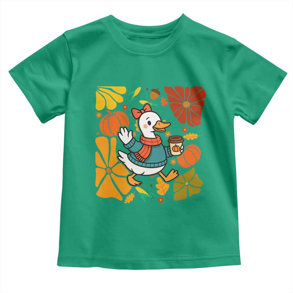 Thanksgiving Duck Lover Gift Toddler T Shirt Cute Duck Drinking Coffee - Wonder Print Shop