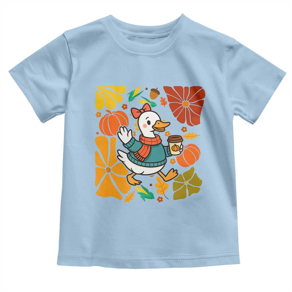 Thanksgiving Duck Lover Gift Toddler T Shirt Cute Duck Drinking Coffee - Wonder Print Shop
