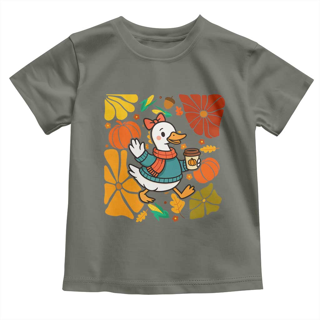 Thanksgiving Duck Lover Gift Toddler T Shirt Cute Duck Drinking Coffee - Wonder Print Shop