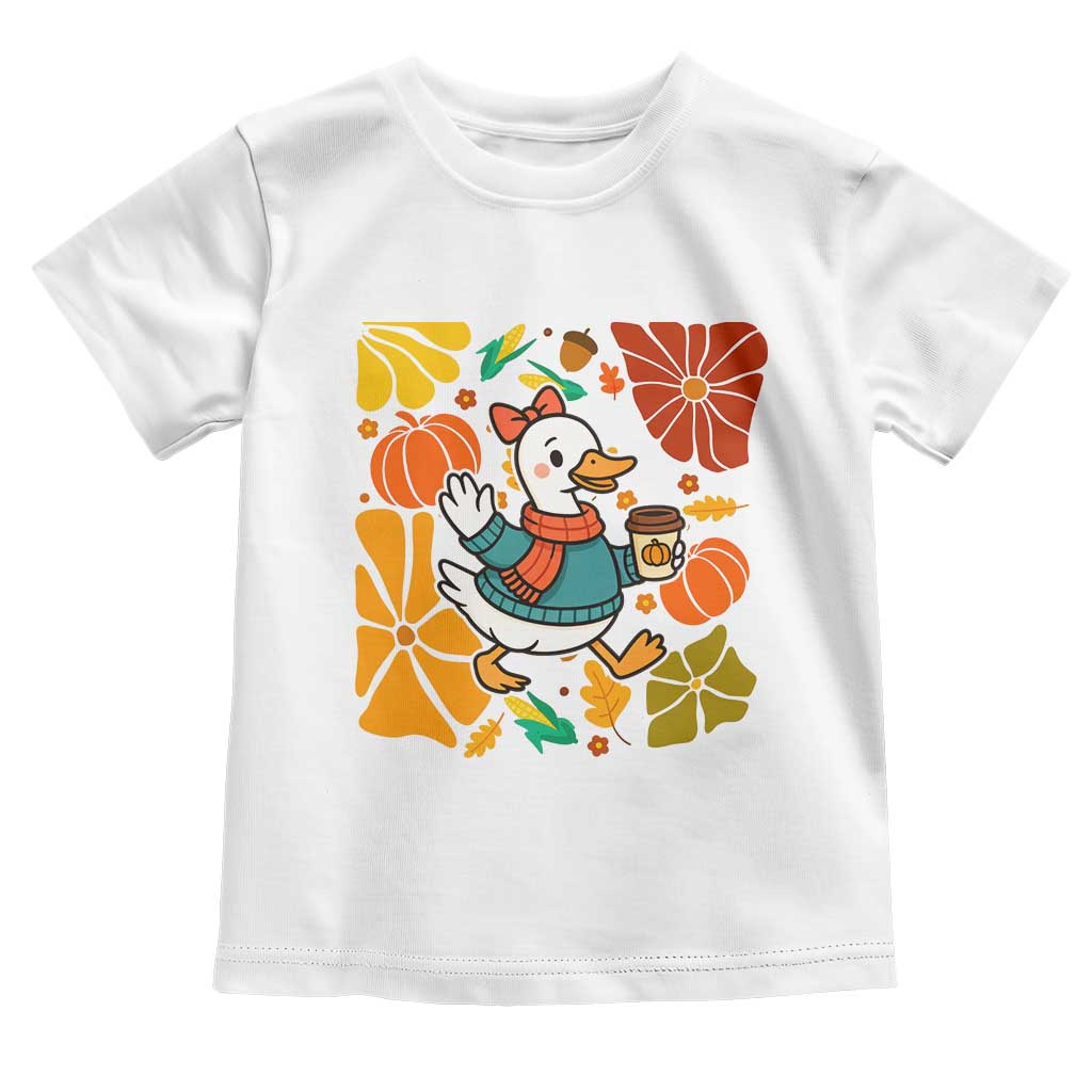 Thanksgiving Duck Lover Gift Toddler T Shirt Cute Duck Drinking Coffee - Wonder Print Shop