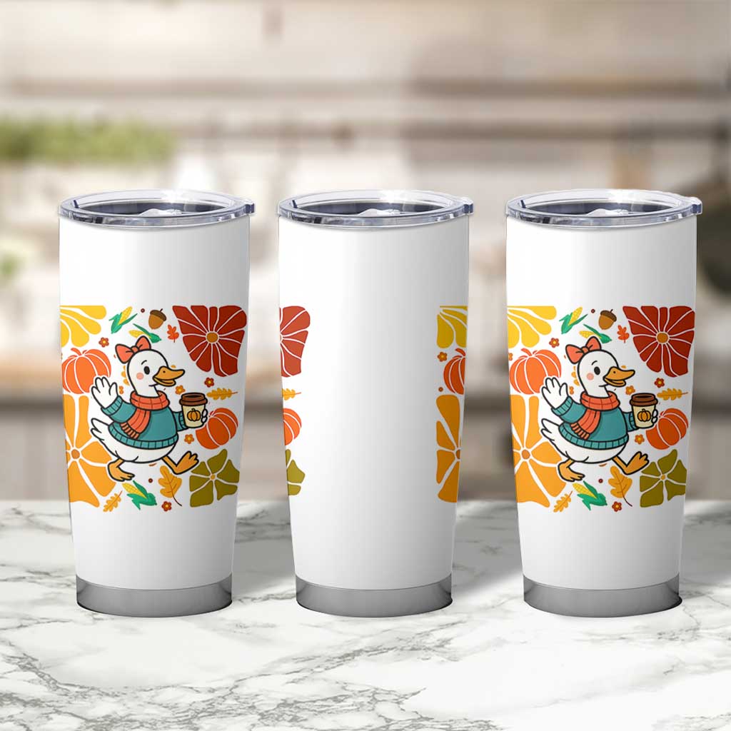 Thanksgiving Duck Lover Gift Tumbler Cup Cute Duck Drinking Coffee