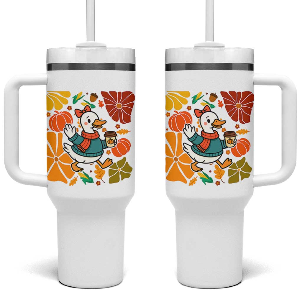 Thanksgiving Duck Lover Gift Tumbler With Handle Cute Duck Drinking Coffee
