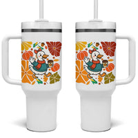 Thanksgiving Duck Lover Gift Tumbler With Handle Cute Duck Drinking Coffee