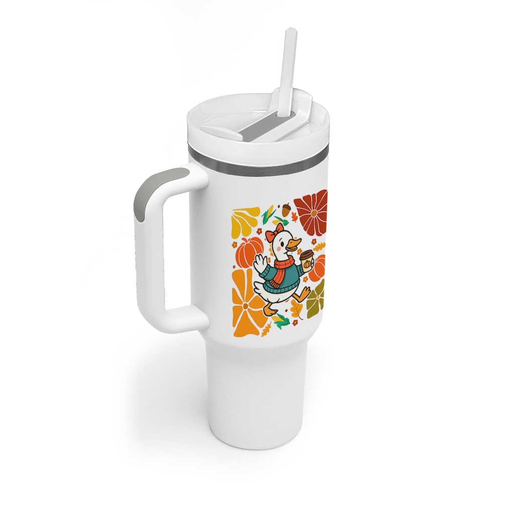 Thanksgiving Duck Lover Gift Tumbler With Handle Cute Duck Drinking Coffee