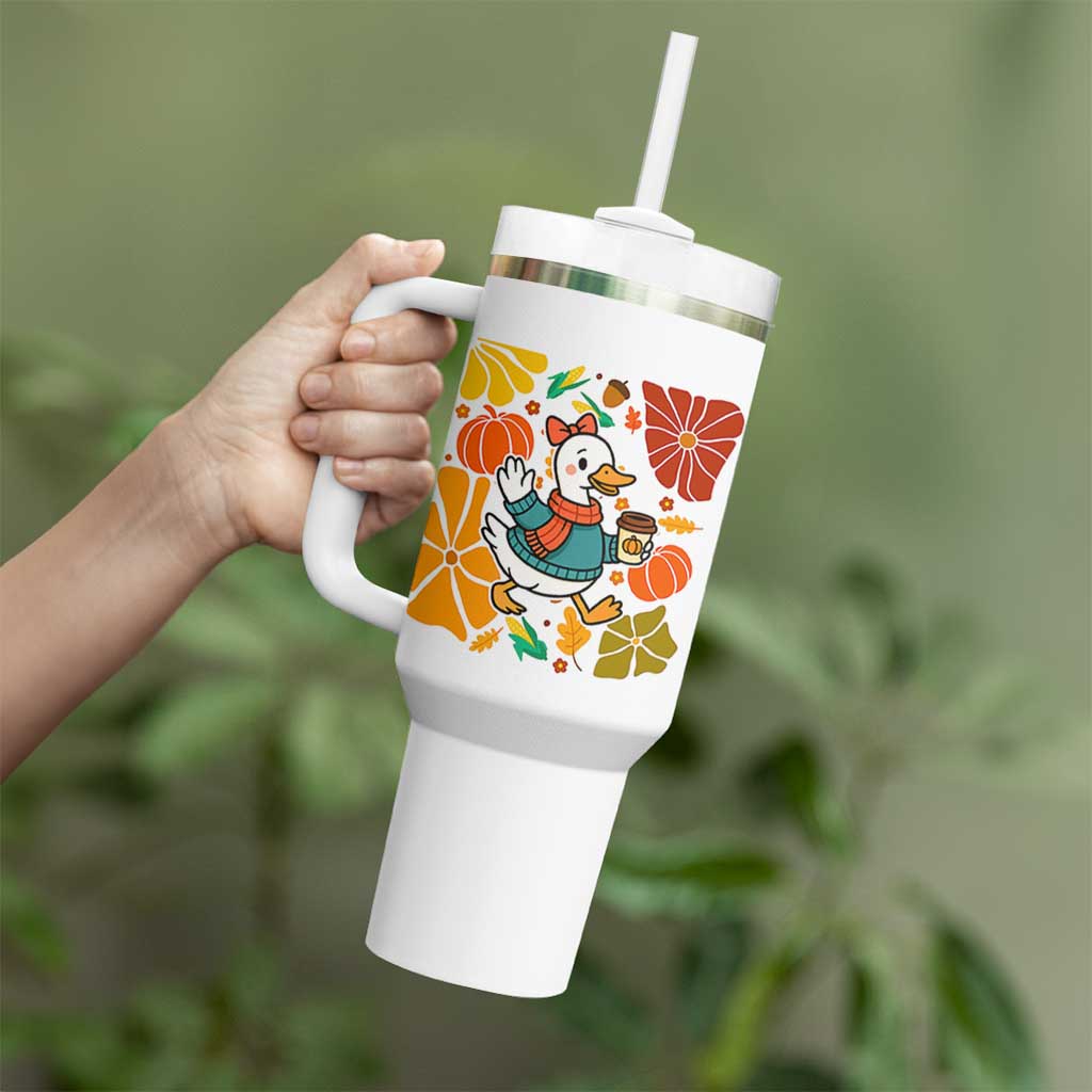 Thanksgiving Duck Lover Gift Tumbler With Handle Cute Duck Drinking Coffee