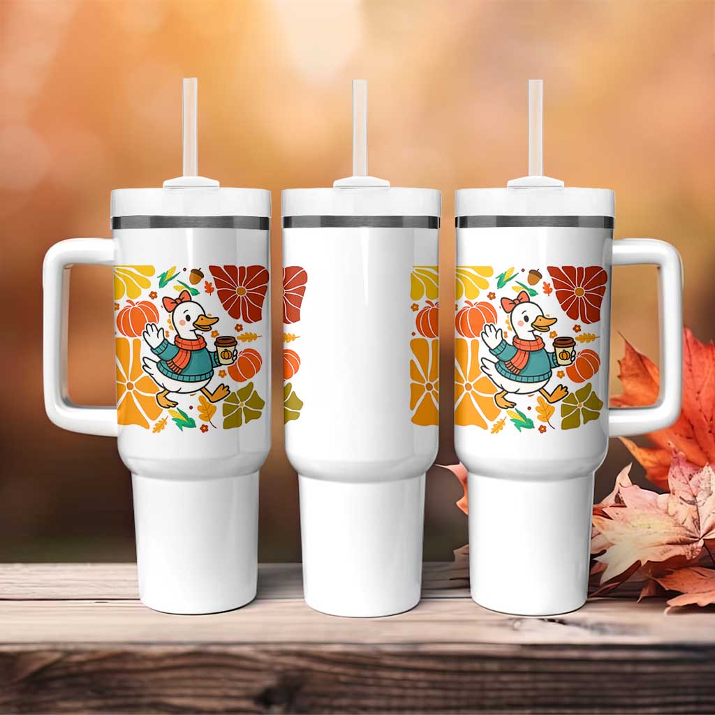 Thanksgiving Duck Lover Gift Tumbler With Handle Cute Duck Drinking Coffee