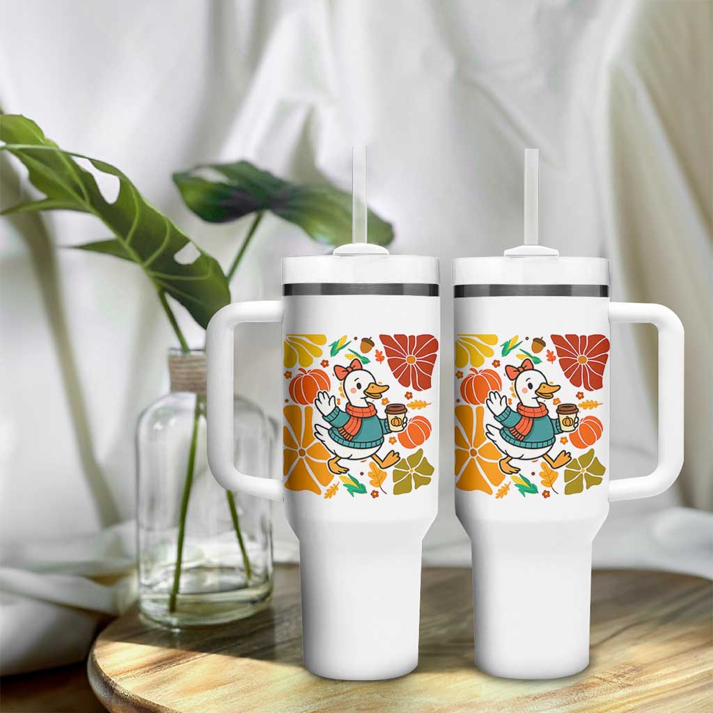 Thanksgiving Duck Lover Gift Tumbler With Handle Cute Duck Drinking Coffee