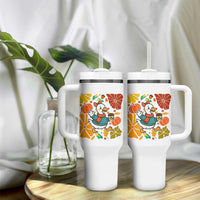 Thanksgiving Duck Lover Gift Tumbler With Handle Cute Duck Drinking Coffee