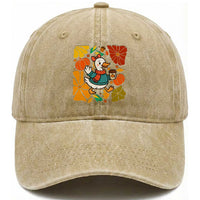 Thanksgiving Duck Lover Gift Washed Cotton Baseball Cap Cute Duck Drinking Coffee