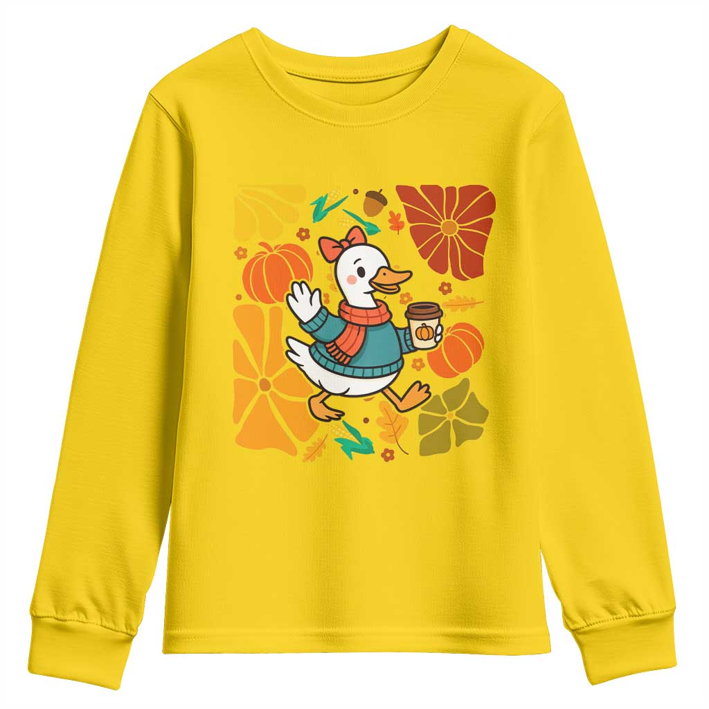 Thanksgiving Duck Lover Gift Youth Sweatshirt Cute Duck Drinking Coffee - Wonder Print Shop