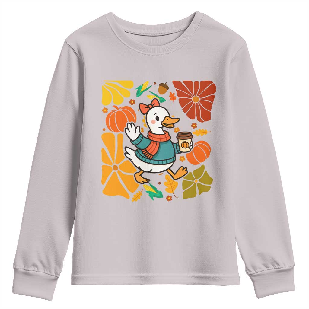 Thanksgiving Duck Lover Gift Youth Sweatshirt Cute Duck Drinking Coffee - Wonder Print Shop