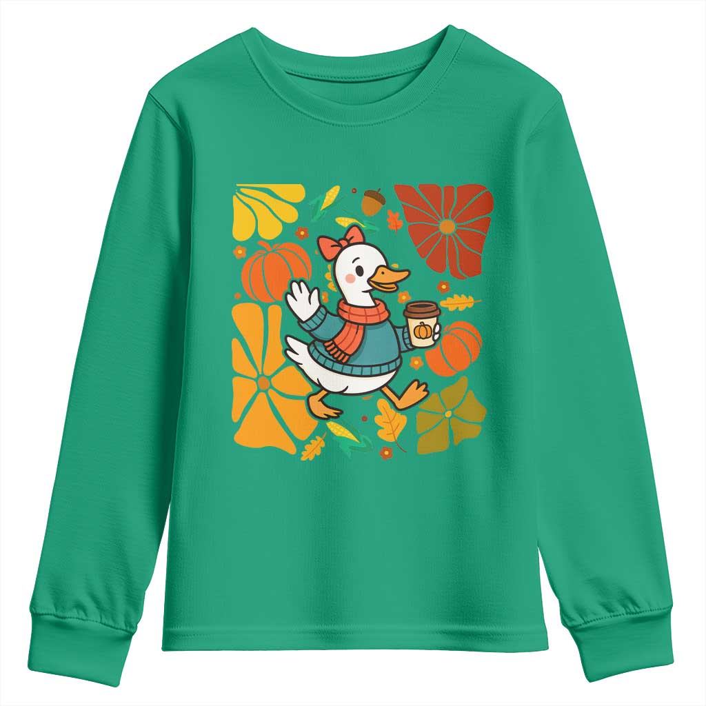 Thanksgiving Duck Lover Gift Youth Sweatshirt Cute Duck Drinking Coffee - Wonder Print Shop